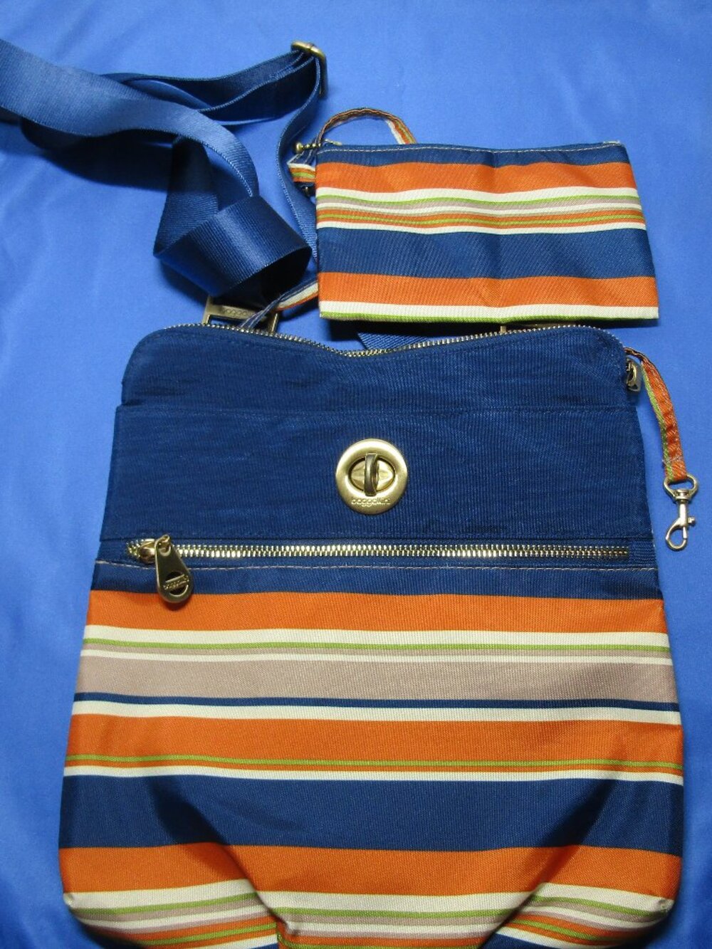 Baggallini Women’s Hanover Crossbody Pacific Stripe Nylon W/ Matching Zip Pouch